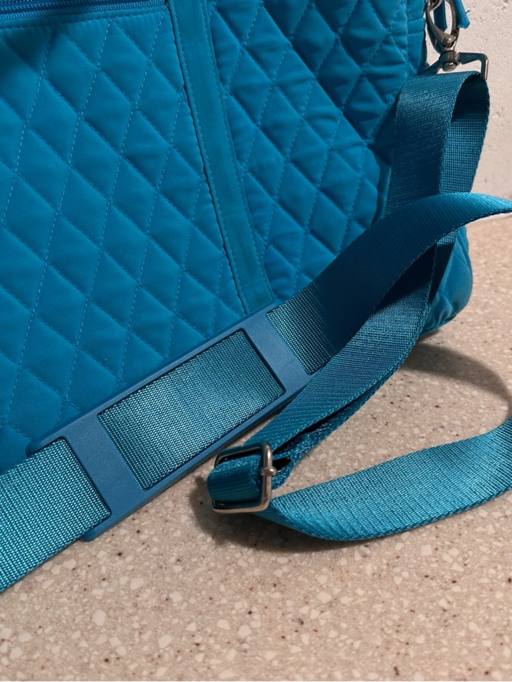 Vera Bradley Large Laptop Bag Microfiber Quilted Blue Travel Tote Aqua Turquoise - Picture 8 of 15